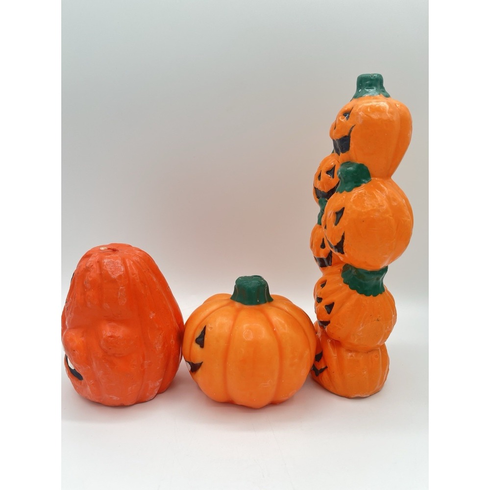 Vintage Halloween Jack O Lantern Pumpkin Candles Lot of 3 Holiday Decor - Picture 2 of 12